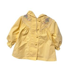 Vintage Girl Toddler Yellow Spring Coat Jacket Hooded Embroidered Pockets 4T?